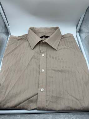Sean John Men's Button-Down Dress Shirt Beige Chevron Stripe Regular Fit 17 1/2